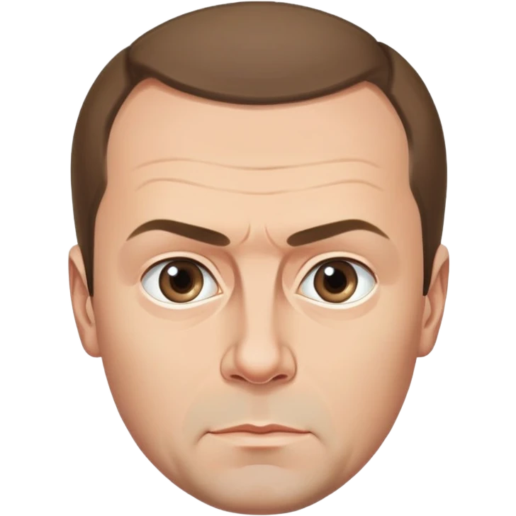 Dmitry Medvedev, round face, smooth finish, simplified but iconic facial traits including distinctive hair, eyebrows, eyes, mouth, serious expression, clean background emoji
