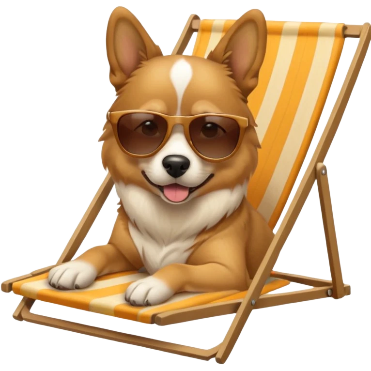 dog lying beside beach on chair with sunglasses emoji
