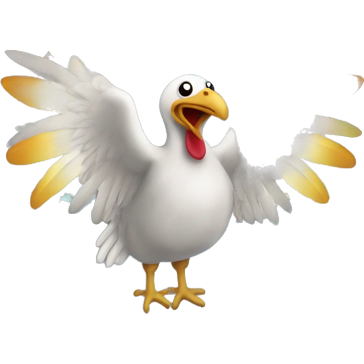 turkey in heaven with angel wings and a halo looking down upon the earth sadly  emoji