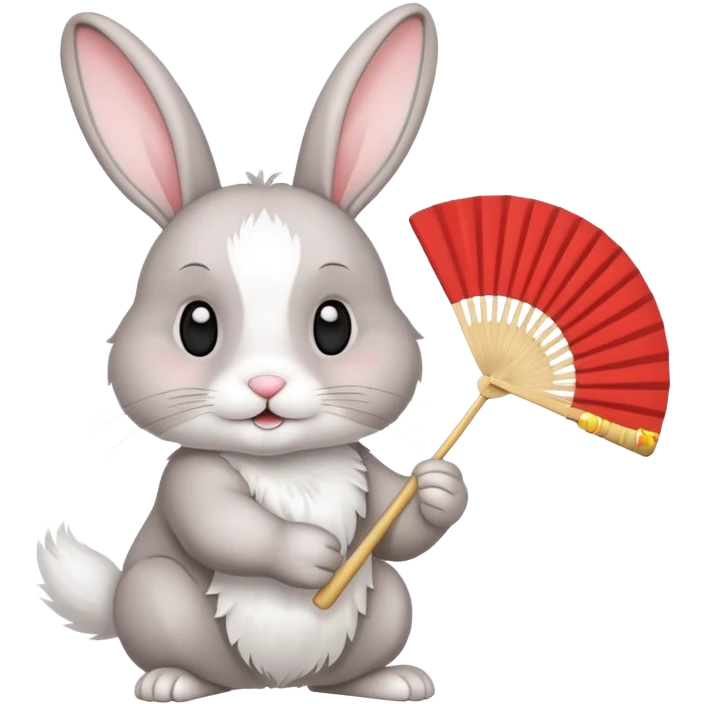 A rabbit hold a folding fan playfully emoji