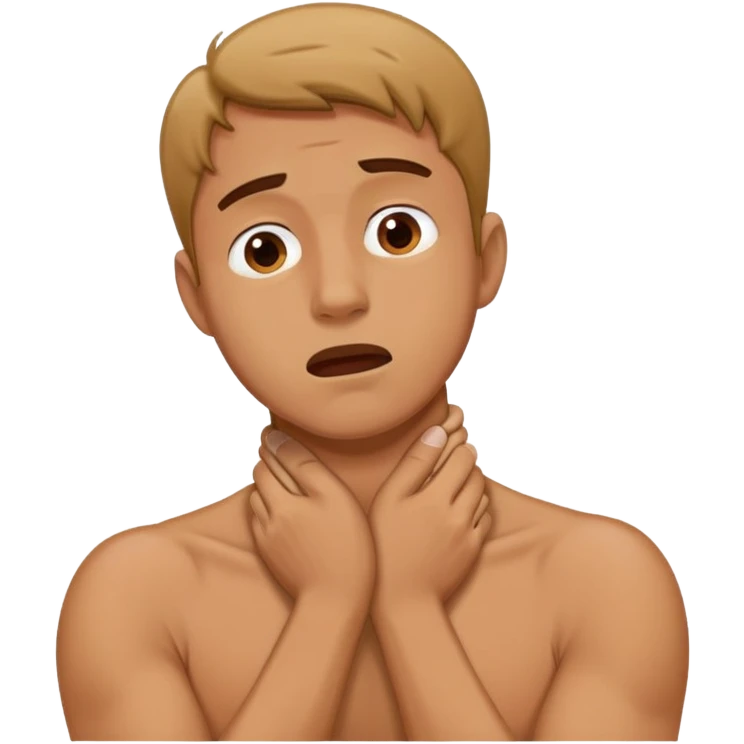 Man choking himself with hands around his neck emoji