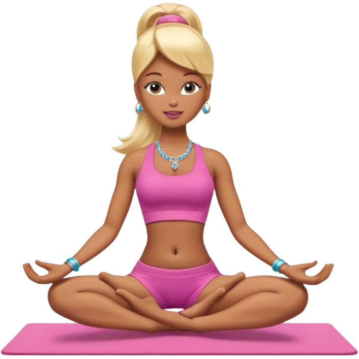 Brown skin blonde hair Barbie doing yoga with belly button pierced emoji