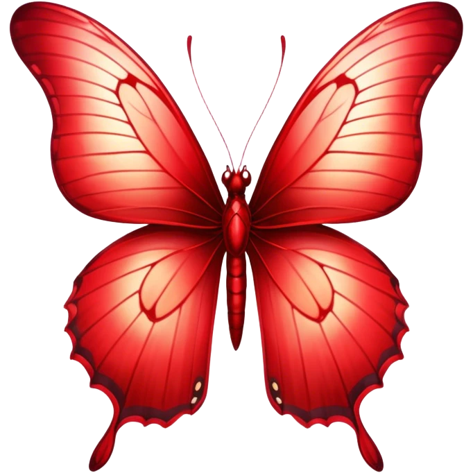 Cinematic Realistic Noble Red Butterfly Portrait Emoji, Poised and elegant, with delicate, translucent wings rendered in rich ruby and scarlet hues, a slender, graceful body with intricately detailed textures, and soft, reflective eyes, illuminated by natural light, high shine, intelligent and regal, styled with an air of refined natural splendor, focused and attentive, soft glowing outline, capturing the essence of a watchful and confident red butterfly that appears to emerge majestically from the screen! emoji