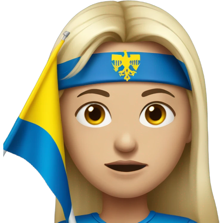 super-realistic angry female Ukrainian holds the ukranian flag emoji