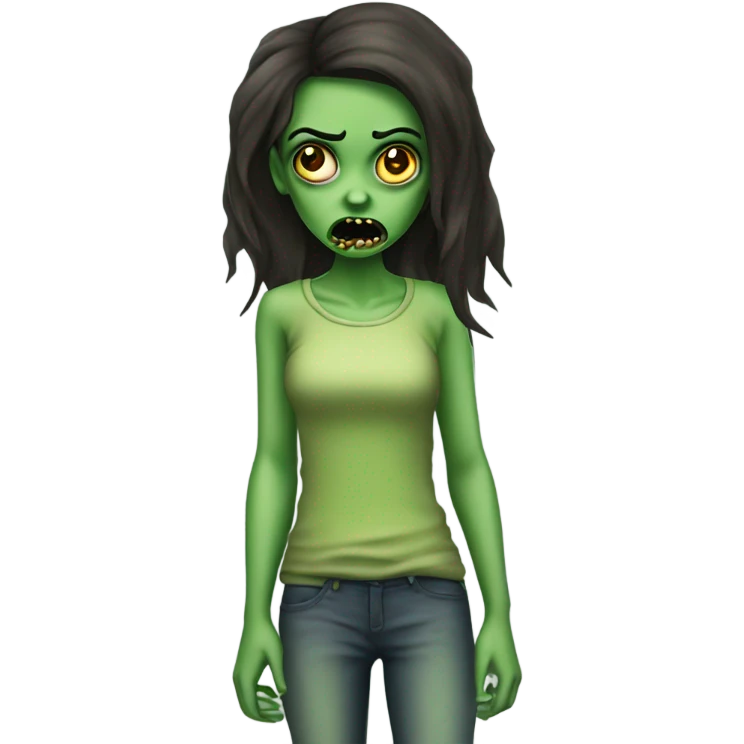 Brunette zombie girl in horror zombie green skinny  emoji