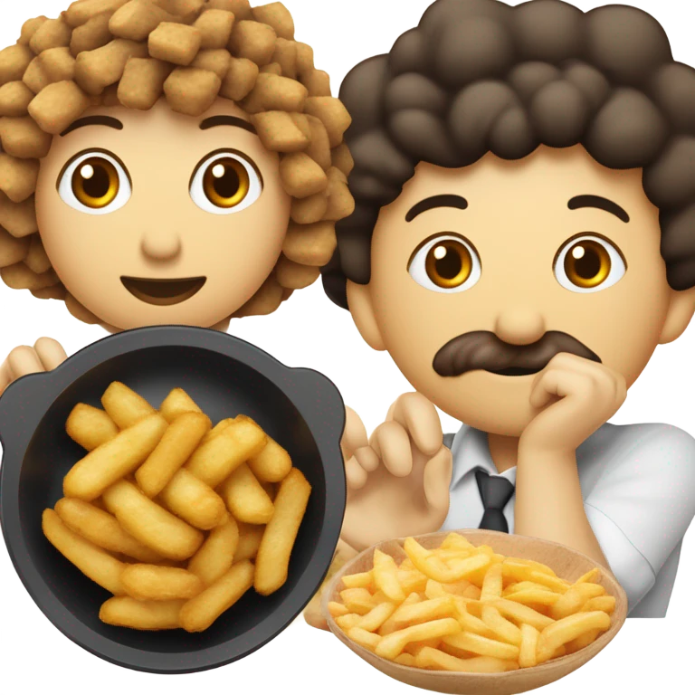 prato de comida de arroz, feijão, bife, batata frita e ovo frito emoji