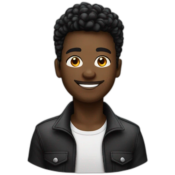Jovem de pele escura com cavanhaque e cabelo estilo mullet preto feliz  emoji