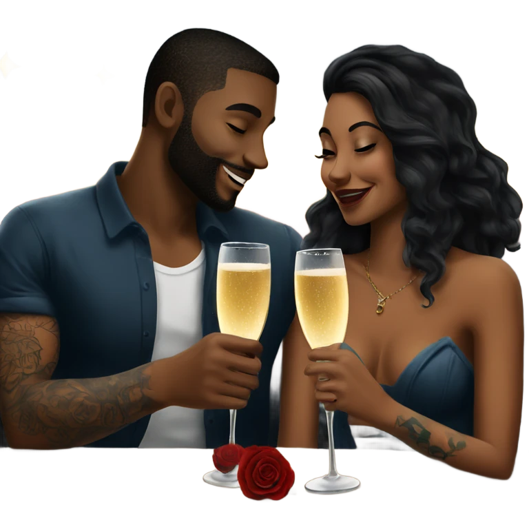 Romantic date for beautiful tattooed couple drinking champagne  emoji