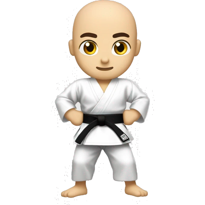 Bald Karate Fighter Emoji with Black Belt:

Head: Bald with clean contours.
Expression: Focused, serious.
Attire: Traditional karate gi, black belt.
Posture: Combat stance.
Background: Transparent or soft solid color. emoji