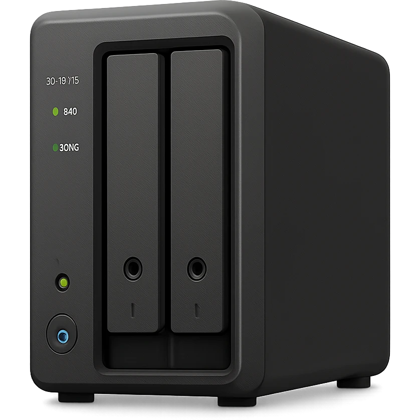 a generic NAS device with blinking status lights, simple and recognizable, not branded emoji