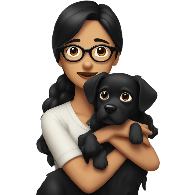 girl with black hair and black glasses huging 3 black dogs emoji