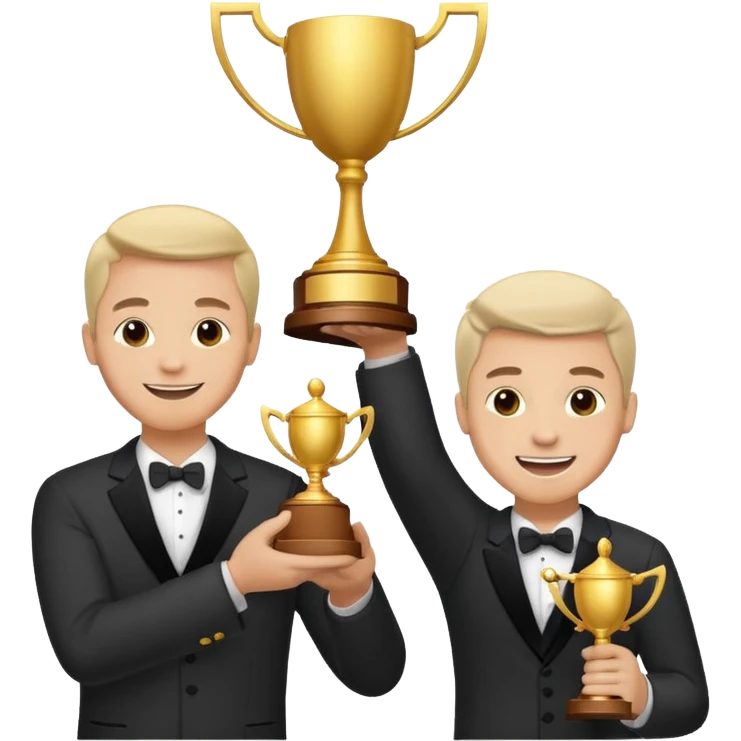 winner ceremony with one guy handing another guy a trophy emoji