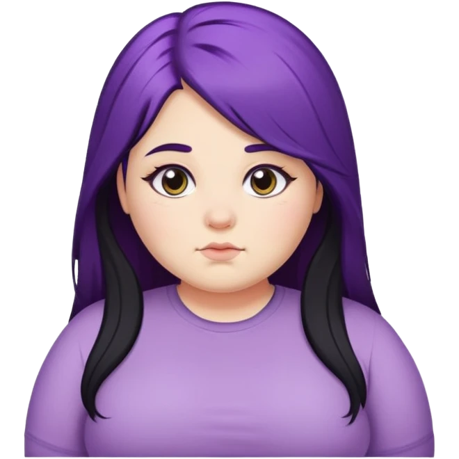 Chubby girl with half purple hair and half black hair, long hair  emoji