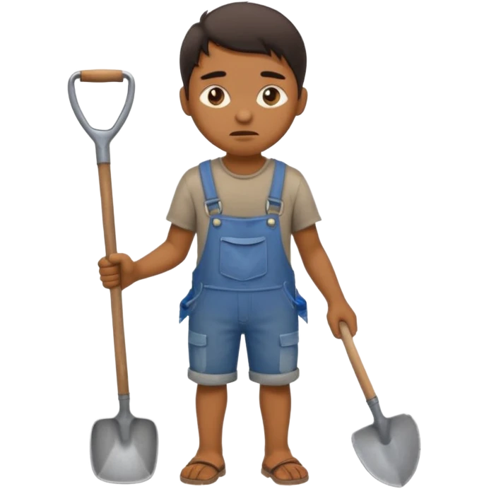  Emoji portrait of a mine slave. He has a somber expression and wears torn clothes, holding a shovel. emoji
