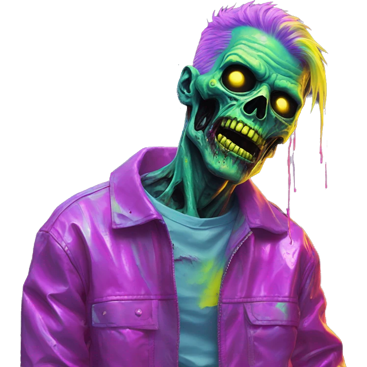 Zombie_ Vaporwave black holographic oilslick zombie yellow caution tape emoji