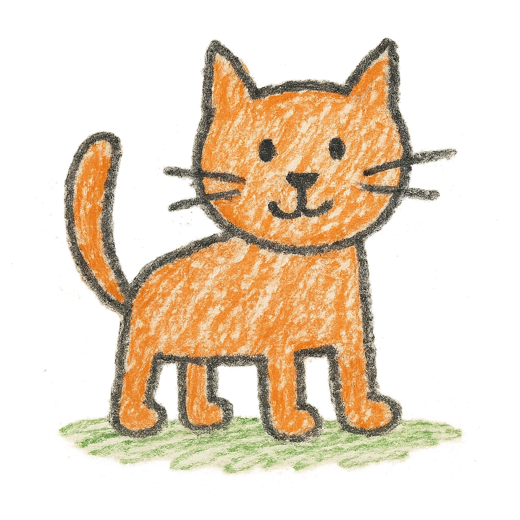 cat drawn with wobbly lines like a baby hand, crayon style with a smeared color effect emoji