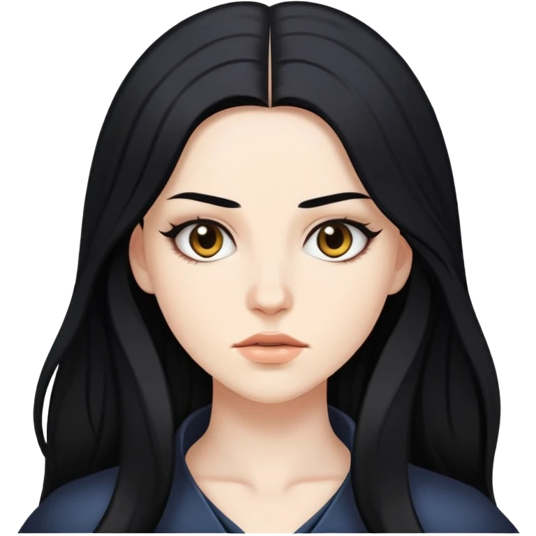 "- Nữ
- 25 tuổi
- Da trắng
- Tóc đen, dài (ngôi giữa)
- Mặt bình thường
- Slay emoji