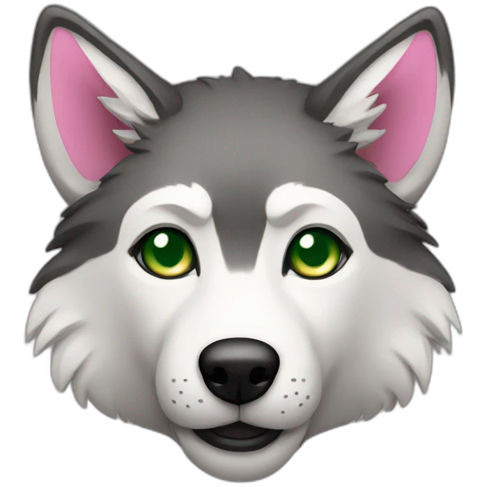 wolf with green eyes and white, black and pink fur emoji