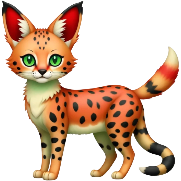 Kawaii Cute Edgy Black Green Red ethereal Serval-Fionbri-Vernid full body emoji