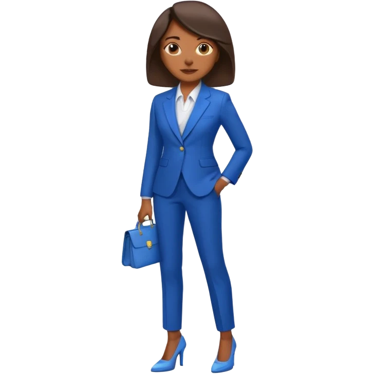black woman in a blue smart suit and shoes, professional, confident, full body, emoji style emoji