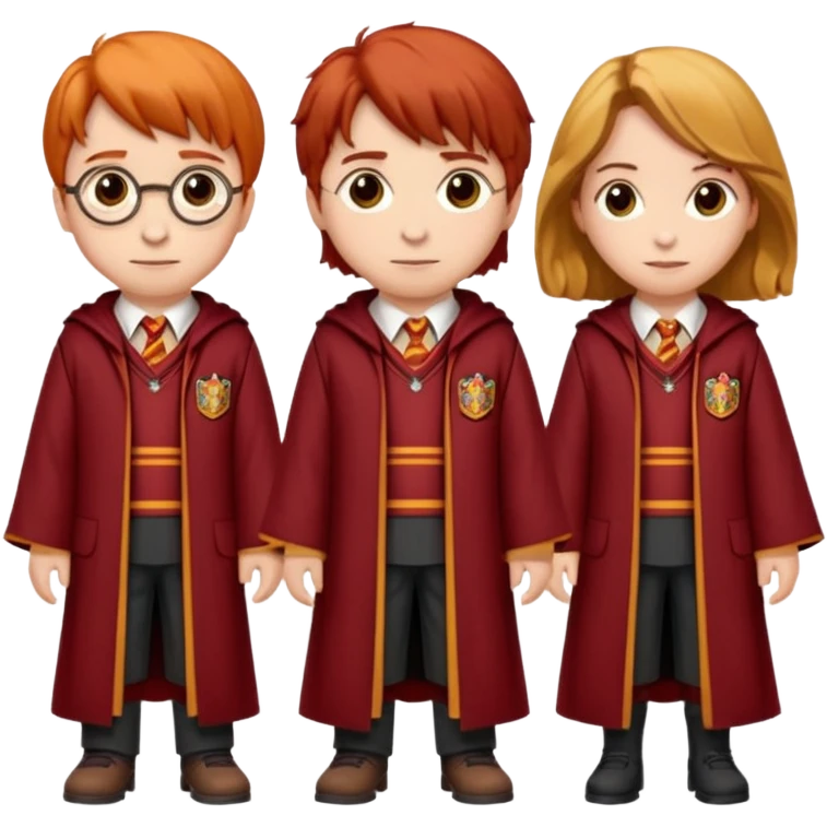 harry potter, ronald weasley and hermione granger in gryfinndor uniform emoji