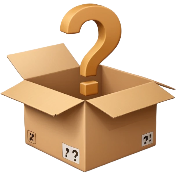 open cardboard box with questionmark emoji