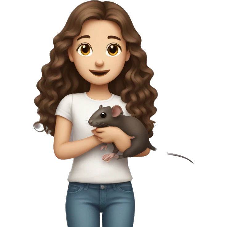 cute girl with long wavy brown hair holding two rats emoji