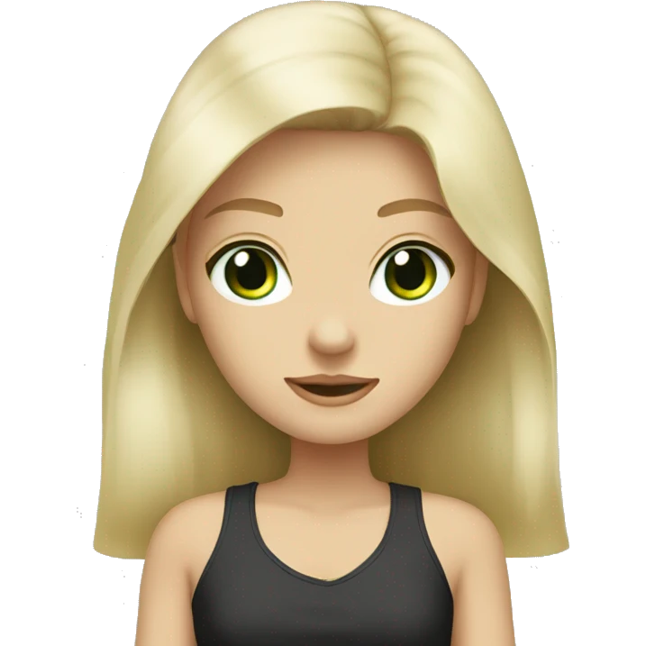 Girl, blonde, white, green eyes; man, black hair, white emoji