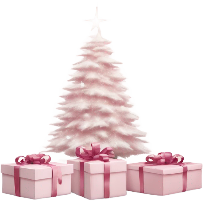 Light pink Christmas gifts under a white Christmas tree  emoji