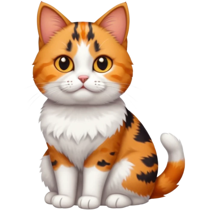 full body calico tabby + white cat with small head and short but chubby body emoji