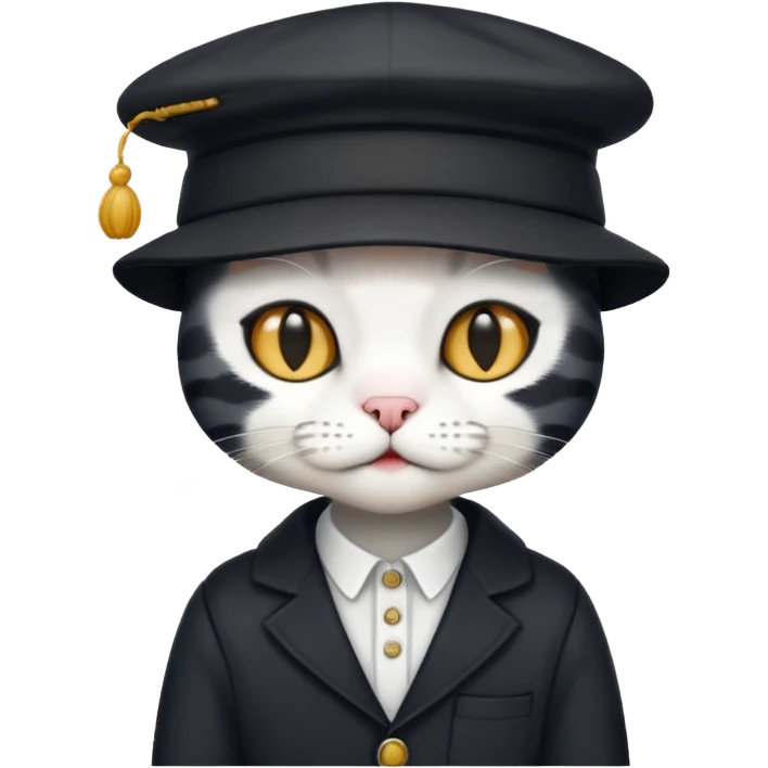 Create a black-and-white boy cat with a hat and human clothes emoji