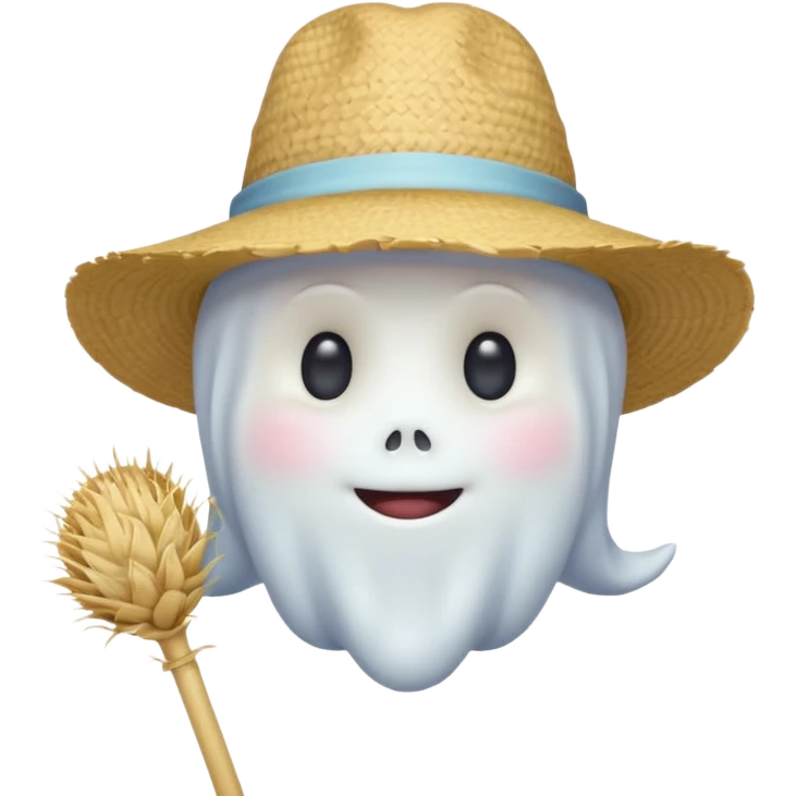 cute ghost farmer portrait, head and shoulders only, straw hat, round friendly face, soft pastel glow, harmless spirit vibe, 3D cartoon, mobile game icon style, clean background, no text, no watermark
 
 emoji