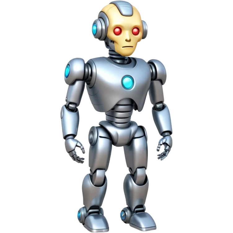 A fit male robot with a huge brain, full body emoji