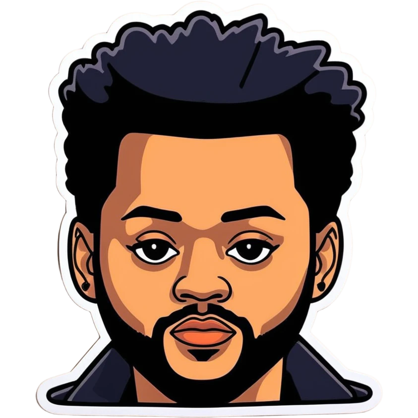 2011 illustration of The Weeknd,  canadian celebrity and singer from Toronto, must be ultra hyperrealistic, and mirco-detailed, 3D sticker design.
 Must be 8k hd, 8000x8000px resolution. Must use very thin transparent smooth lines, around sticker  emoji