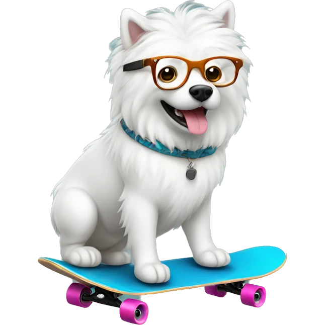 Samojed with glasses on a skateboard emoji