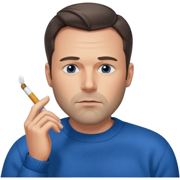 Ben Affleck looking tired holding a cigarette while wearing a blue sweater emoji