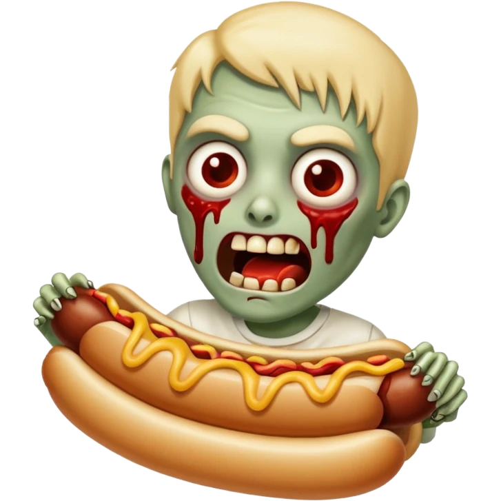 A bloody zombie eating flesh like a hot dog emoji