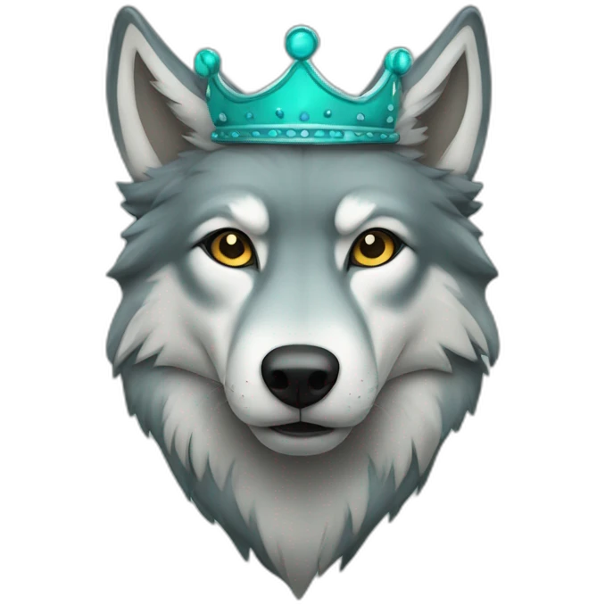 gray wolf with dark turquoise eyes with a crown emoji