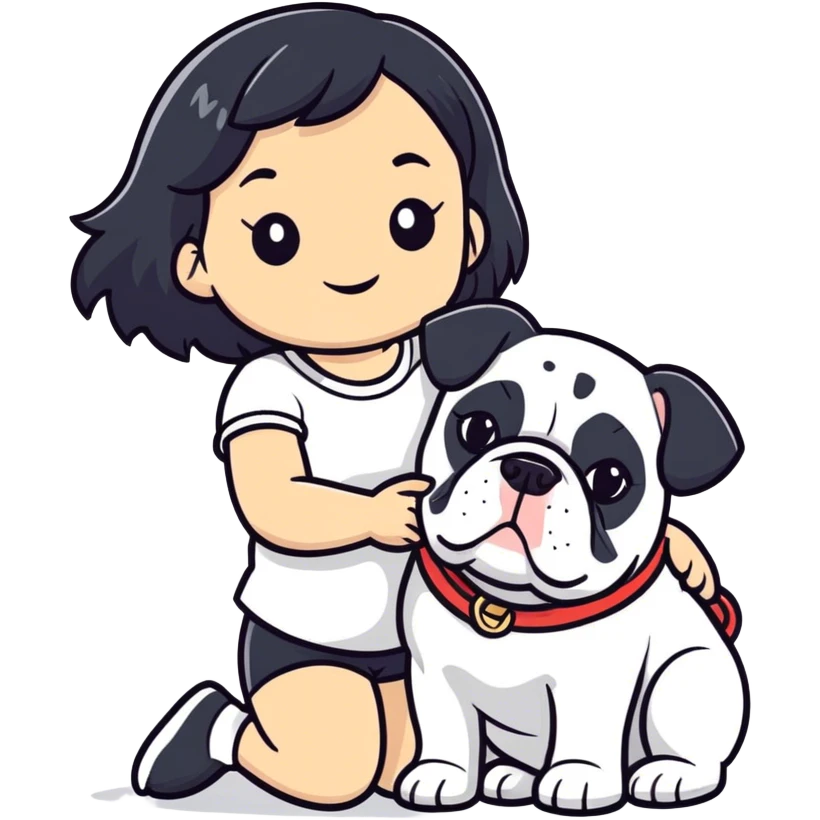 black hair girl holding a bulldog  emoji