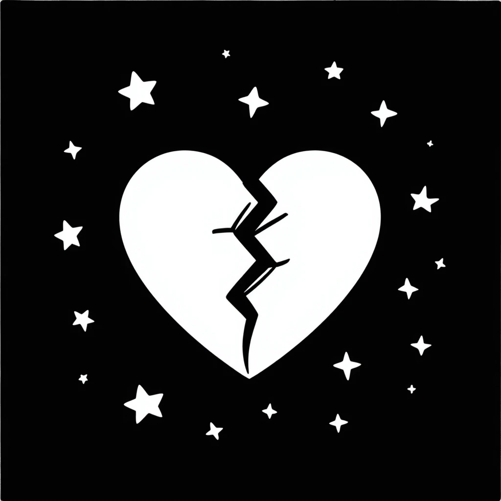 A broken heart surrounded by small, shining stars, with a dark background and a dreamy atmosphere emoji
