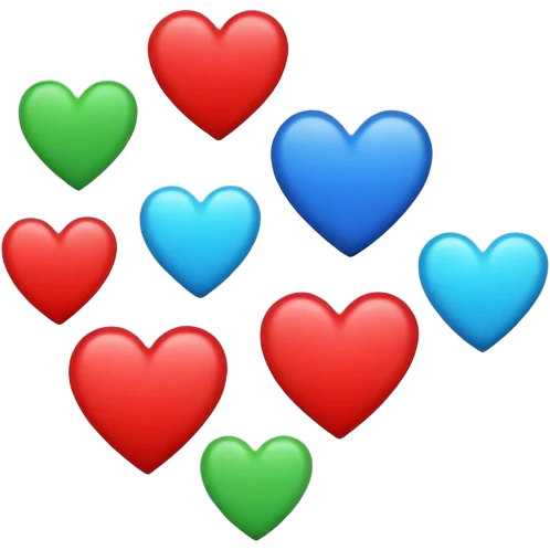 Growing hearts blue red green emoji