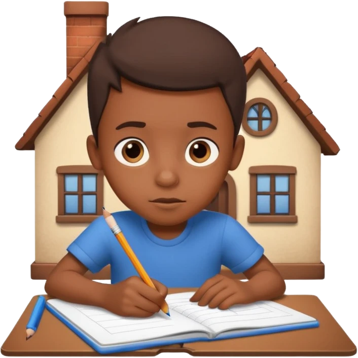 boy drawing little house character on notebook emoji
