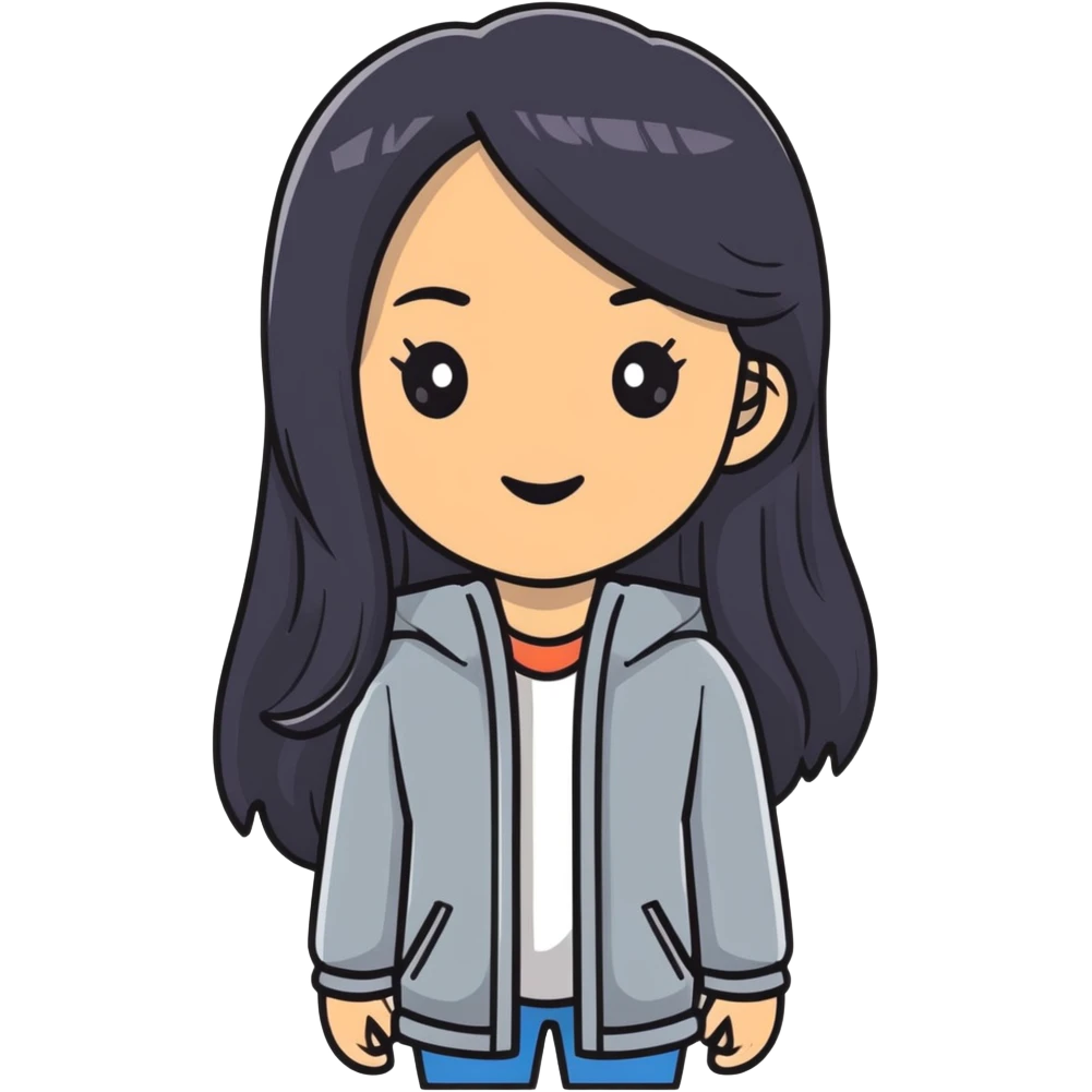 Stylish confident woman with Asian and Latina features, long straight black hair emoji