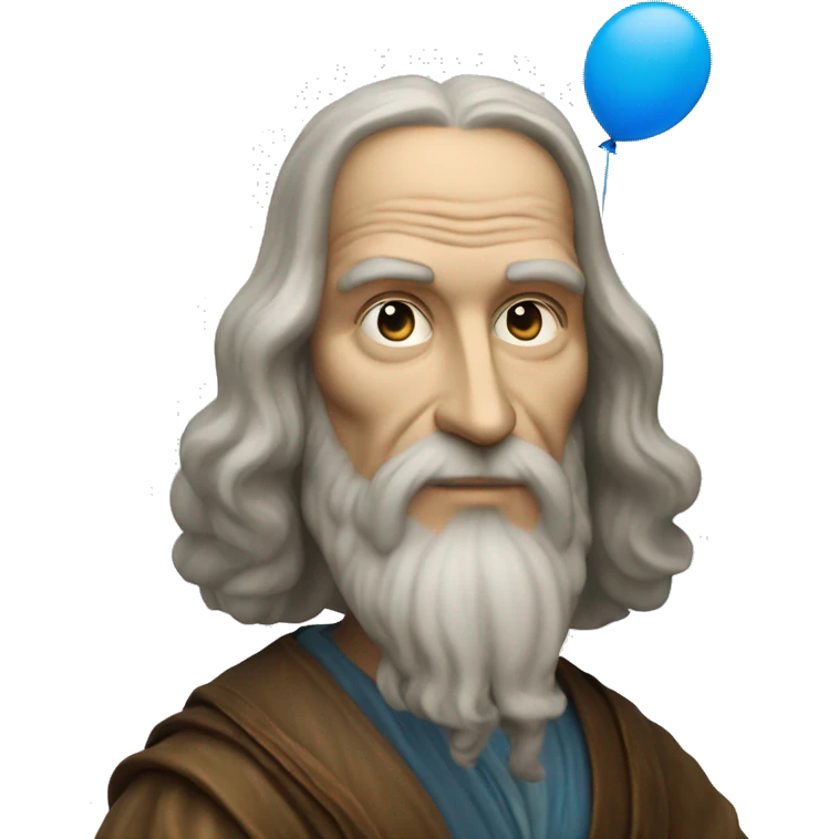 leonardo da Vinci holds a blue balloon in his hands emoji