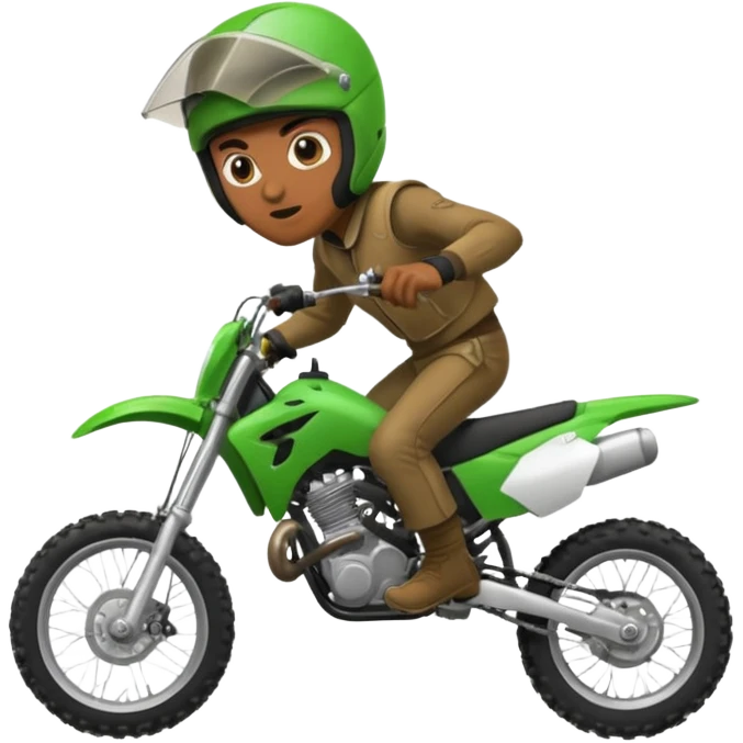 fait moi un emojie en moto vert avec un bandit qui cabre sur une moto cross emoji