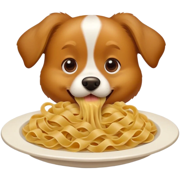The dog is eating pasta. emoji