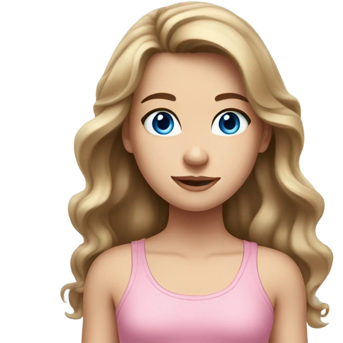 Brown long wavy hair pretty white skin pink tank top girl blue eyes  emoji