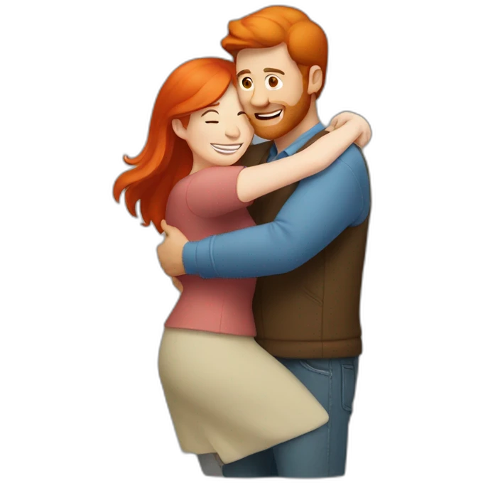 hug man and redhead woman emoji