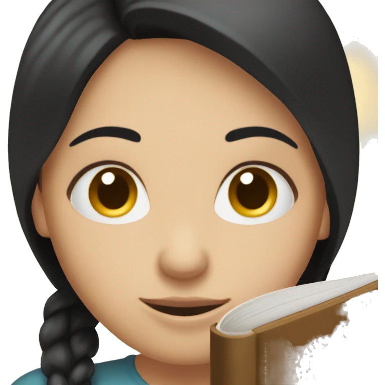 Black haired white girl reading a brown book emoji
