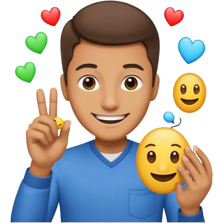 a guy shooting while holding a computer mouse and emojies coming out of that curser emoji